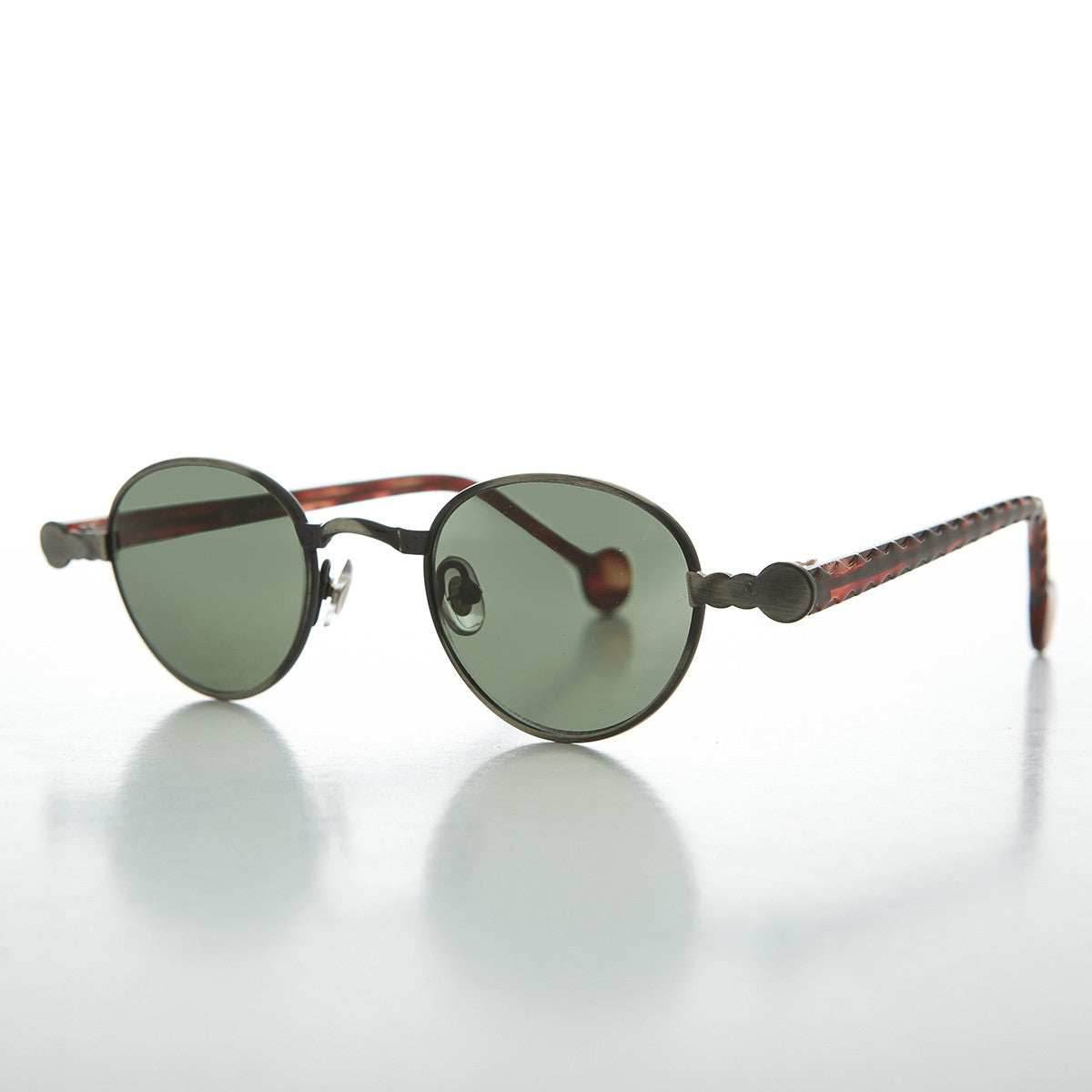 90s Metal Steampunk Victorian Wide Frame Vintage Sunglass - Gideon - Antique Gun Metal / Green Lens