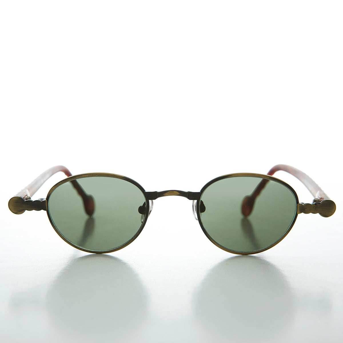 90s Metal Steampunk Victorian Wide Frame Vintage Sunglass - Gideon - Antique Bronze / Green Lens