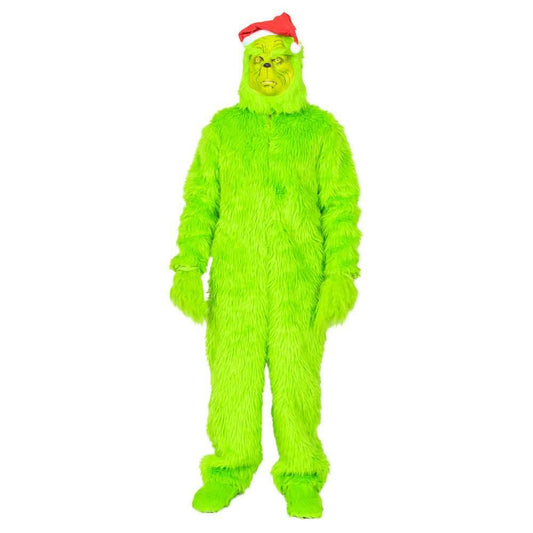 Christmas Green Monster Furry Jumpsuit Shoes Gloves and Mask Halloween Costume Cosplay - No Mask / S/M
