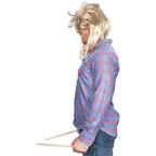Garth Funny Tv Show Character Cosplay Button Down Flannel Shirt Wig and Drumstick Halloween Costume Set - S