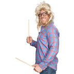 Garth Funny Tv Show Character Cosplay Button Down Flannel Shirt Wig and Drumstick Halloween Costume Set - S