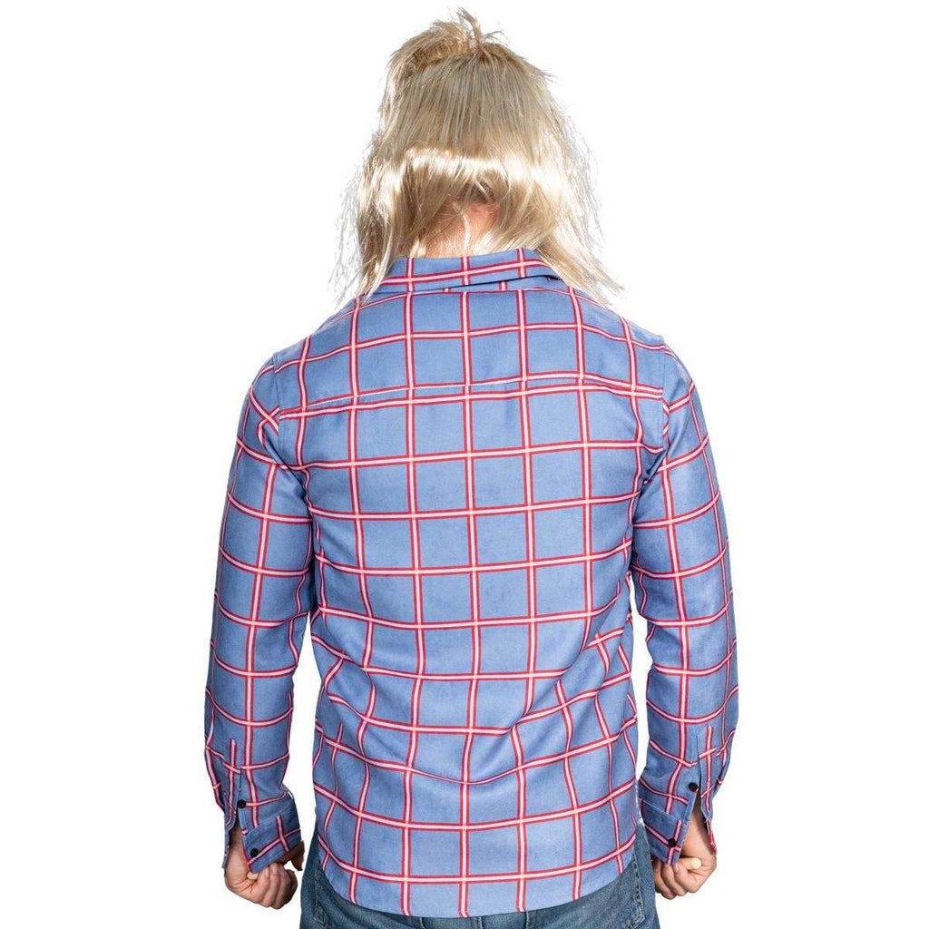 Garth Funny Tv Show Character Cosplay Button Down Flannel Shirt Wig and Drumstick Halloween Costume Set - S