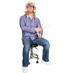 Garth Funny Tv Show Character Cosplay Button Down Flannel Shirt Wig and Drumstick Halloween Costume Set - S