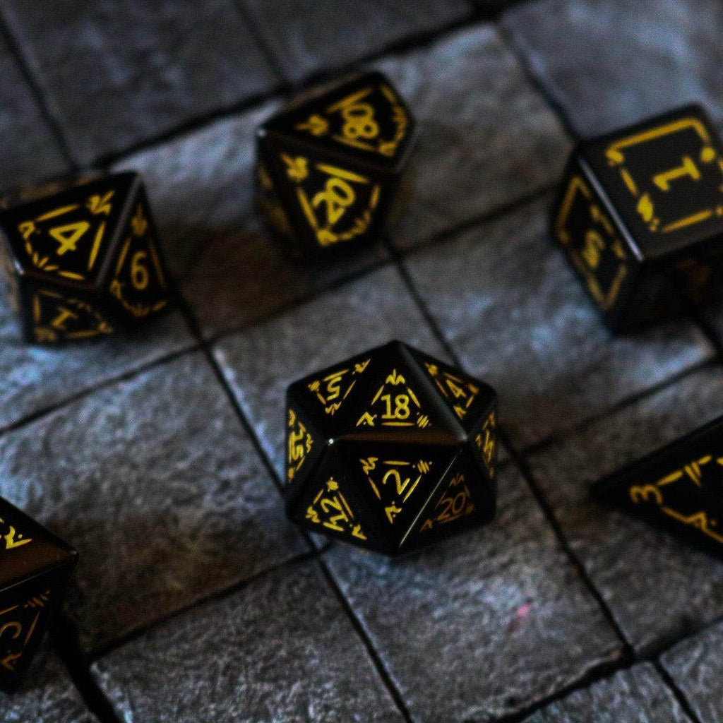 Gemstone Black Dragon Shield Night Obsidian DND Dice Set - 