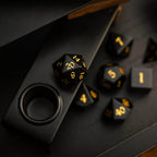 Gemstone Black Night Obsidian Hand Carved DND Dice Set - Full Set And Free Dice Box