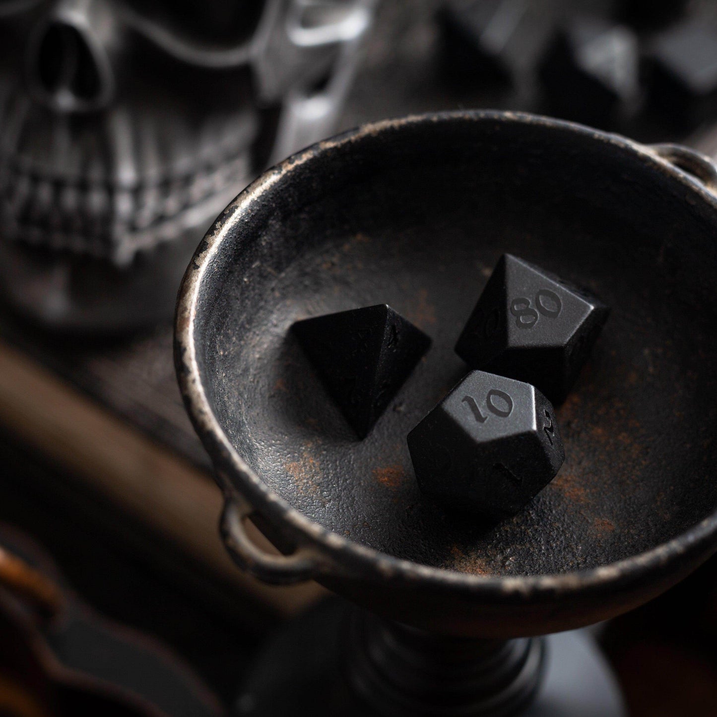 Gemstone Black Night Raised Obsidian Hand Carved DND Dice Set - Full Set And Free Dice Box