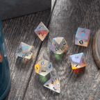 Gemstone (Inked) Raised Dichroic Glass DND Dice Set - Full Set With Box