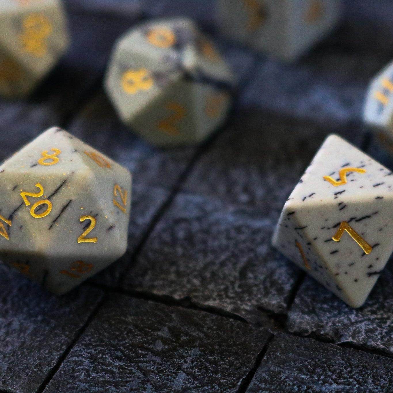 Gemstone Jasper Hand Carved (And Box) DND Dice Set - 