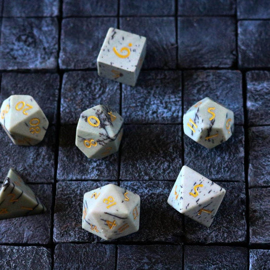 Gemstone Jasper Hand Carved (And Box) DND Dice Set - 