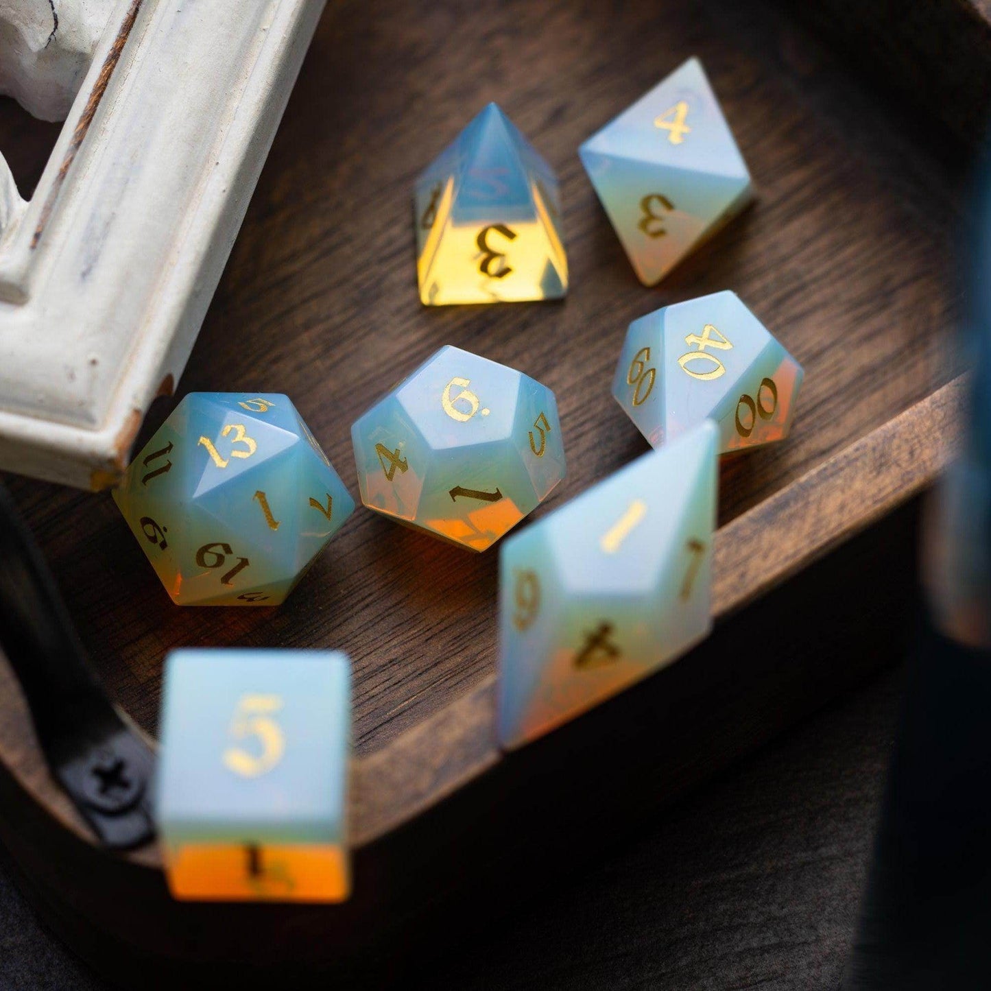Gemstone Opalite Elven Cut DND Dice Set - Only 1 D20