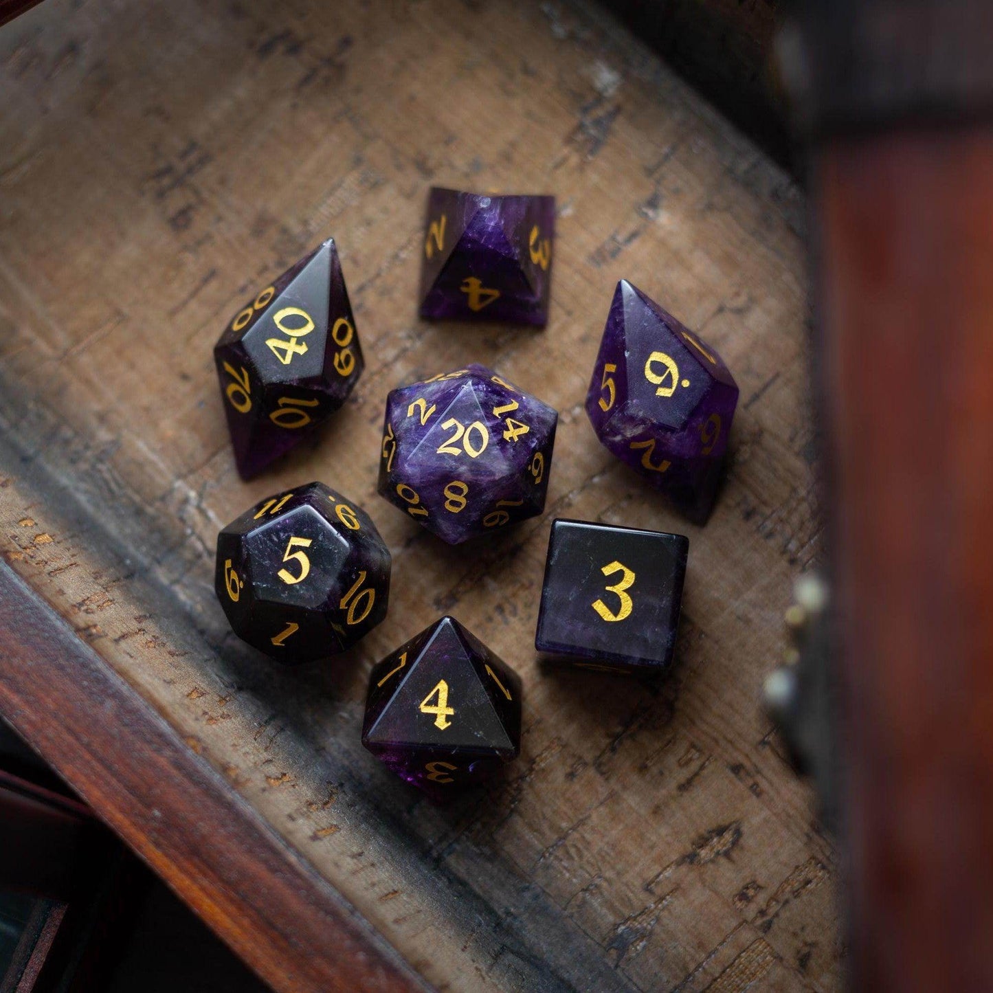 Gemstone Purple Amethyst Elven Cut DND Dice Set - Only 1 D20