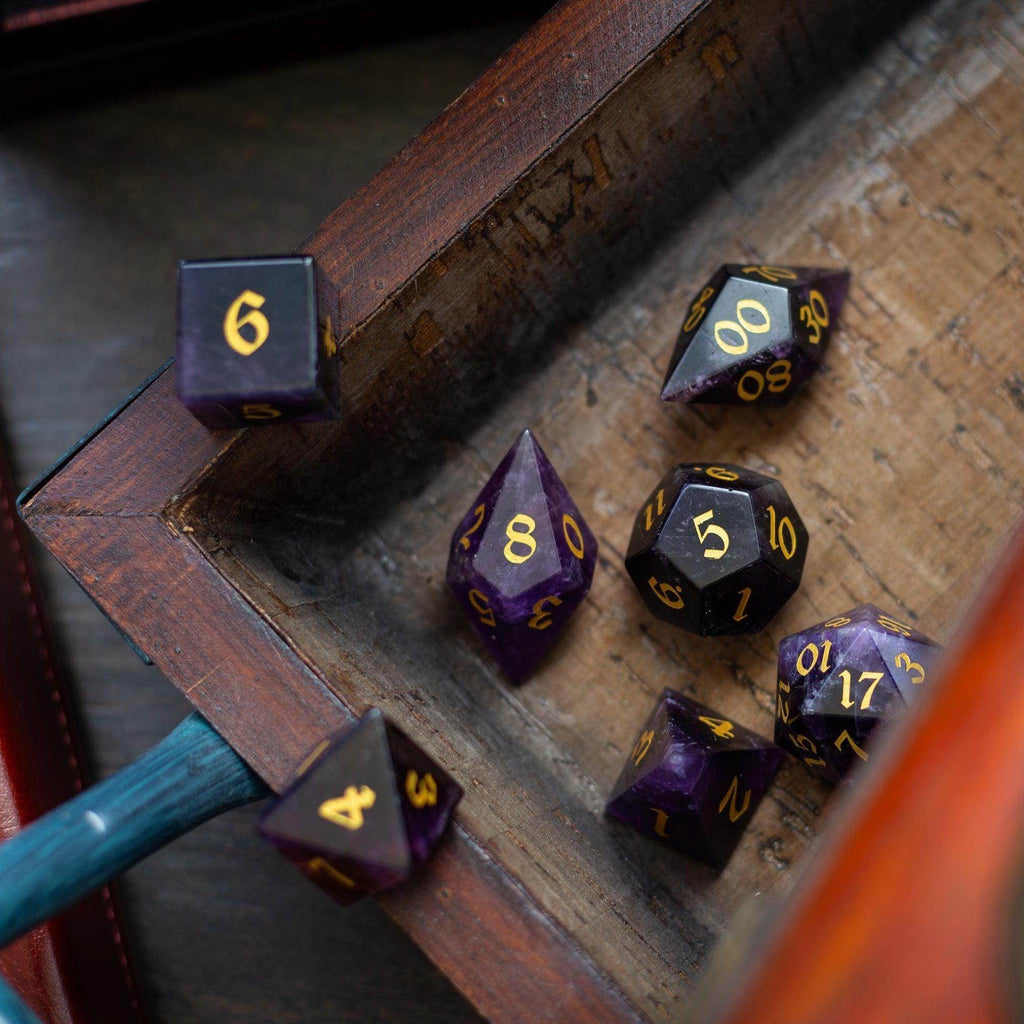 Gemstone Purple Amethyst Elven Cut DND Dice Set - Only 1 D20