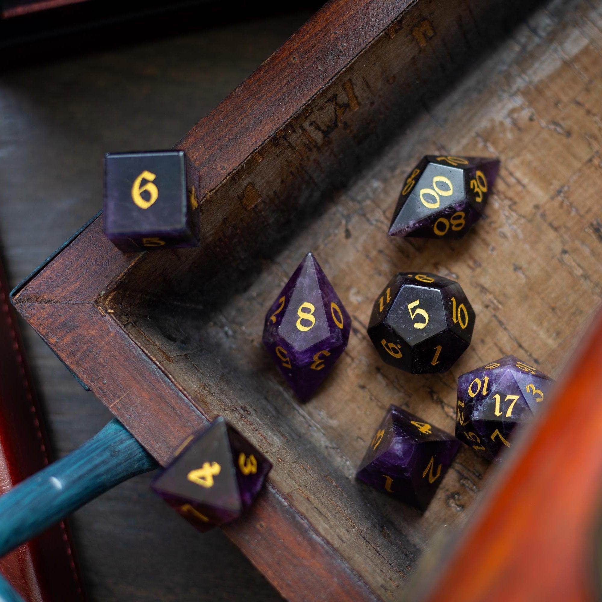 Gemstone Purple Amethyst Elven Cut DND Dice Set - Only 1 D20