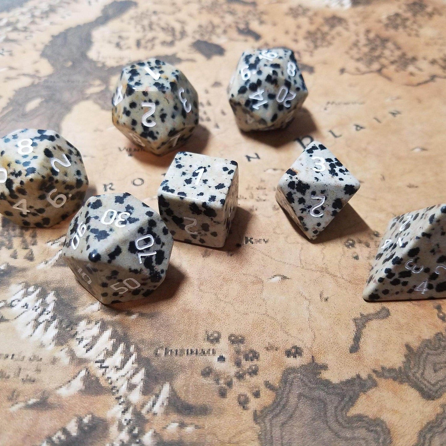 Gemstone Spotted Stone Hand Carved DND Dice Set - 