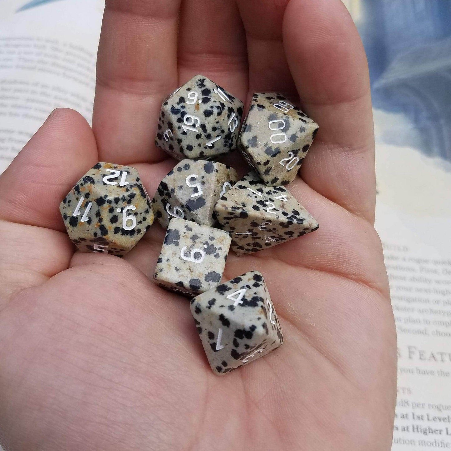 Gemstone Spotted Stone Hand Carved DND Dice Set - 