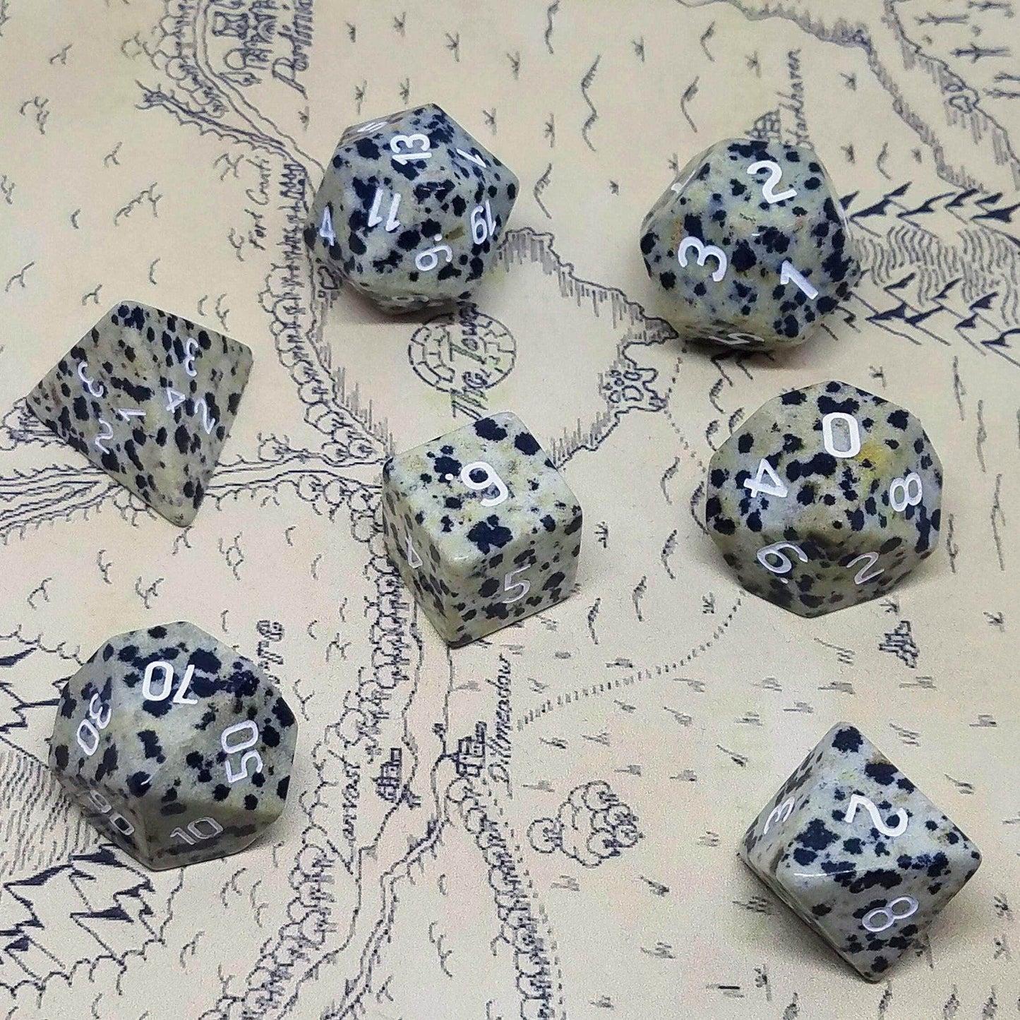 Gemstone Spotted Stone Hand Carved DND Dice Set - 