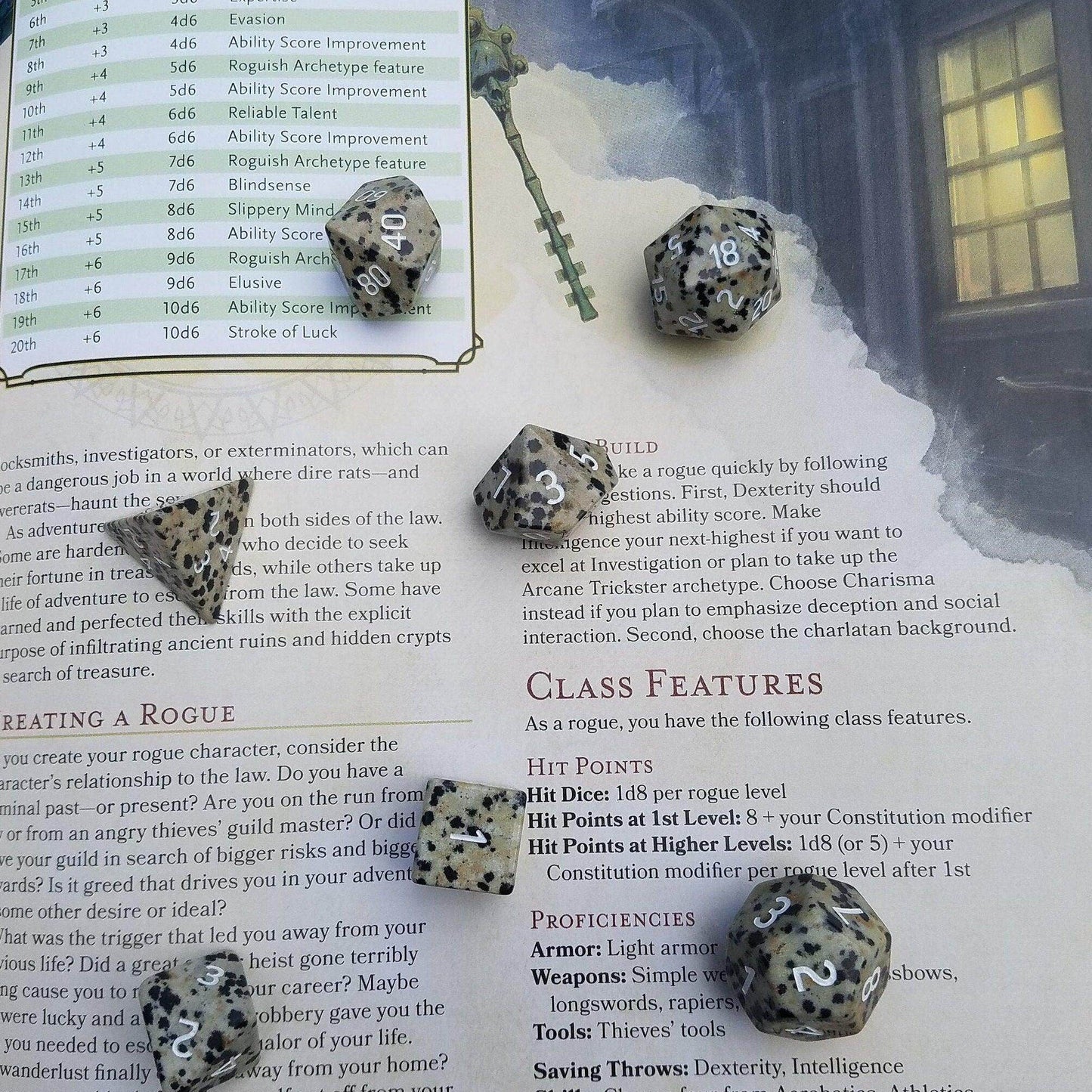 Gemstone Spotted Stone Hand Carved DND Dice Set - 