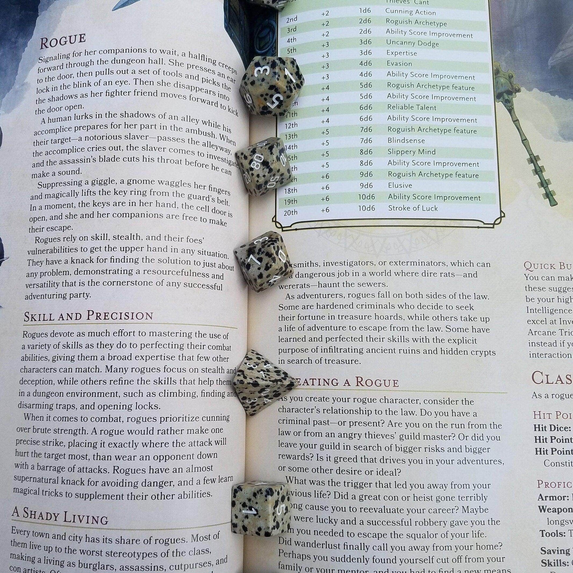 Gemstone Spotted Stone Hand Carved DND Dice Set - 