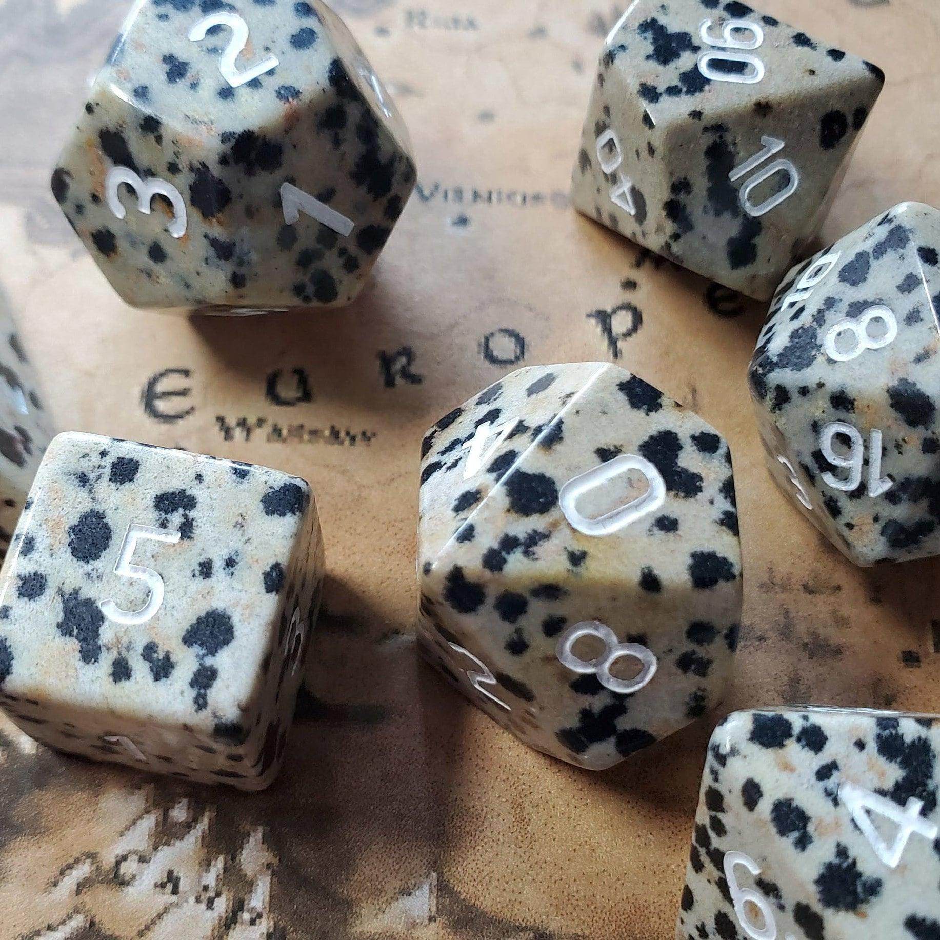 Gemstone Spotted Stone Hand Carved DND Dice Set - 