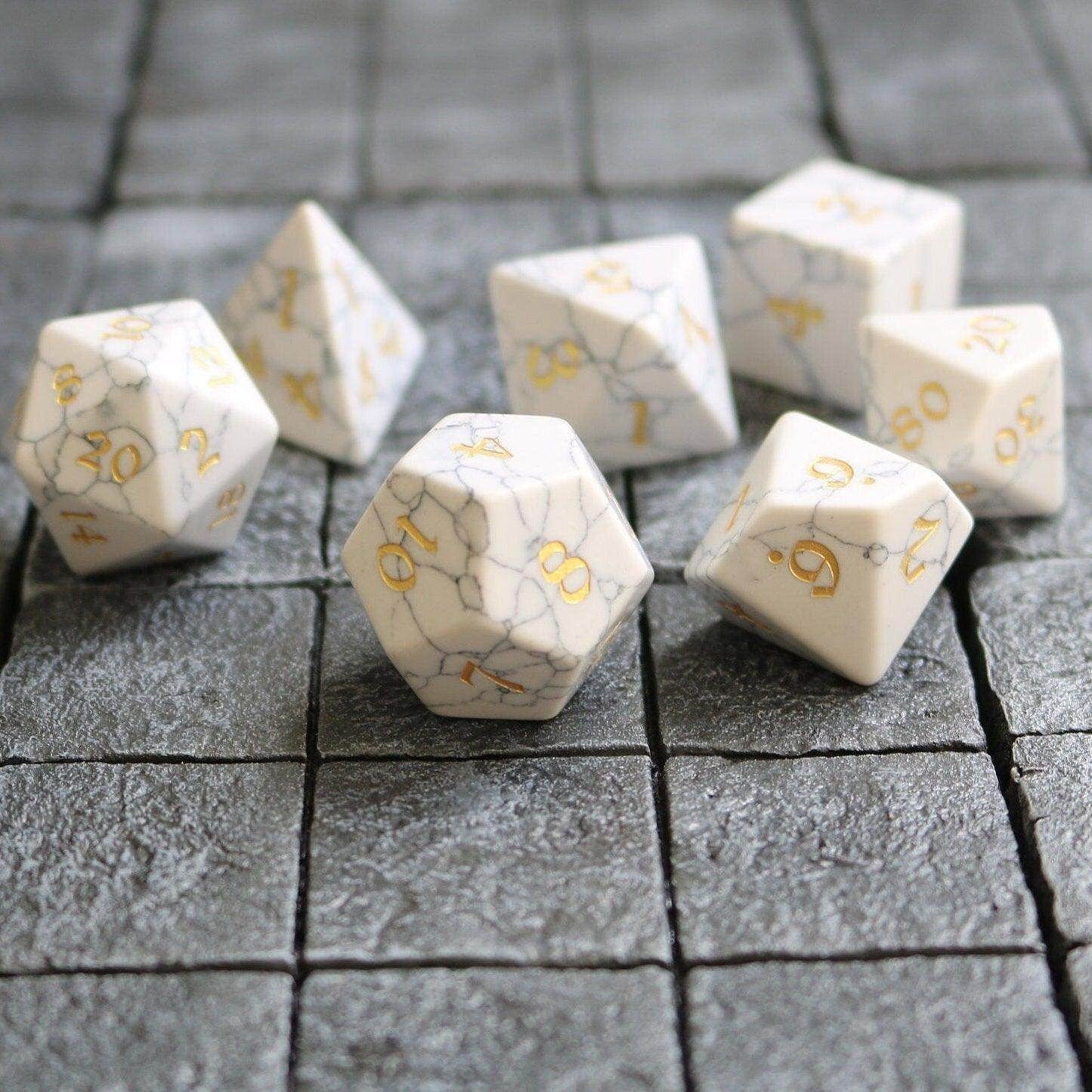 Gemstone Synthetic Magnesite Hand Carved (And Box) DND Dice Set - 