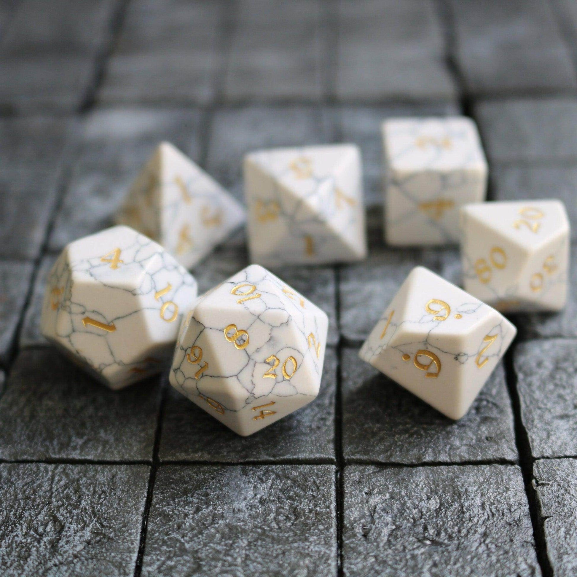 Gemstone Synthetic Magnesite Hand Carved (And Box) DND Dice Set - 