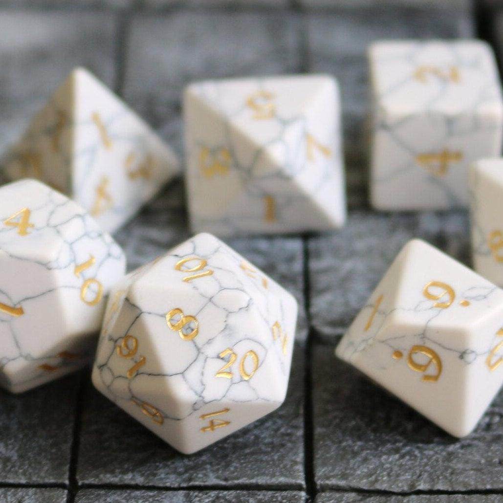 Gemstone Synthetic Magnesite Hand Carved (And Box) DND Dice Set - 