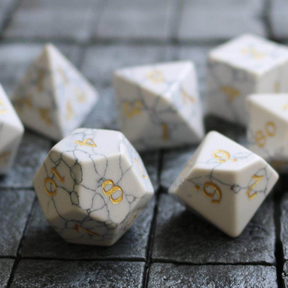 Gemstone Synthetic Magnesite Hand Carved (And Box) DND Dice Set - 