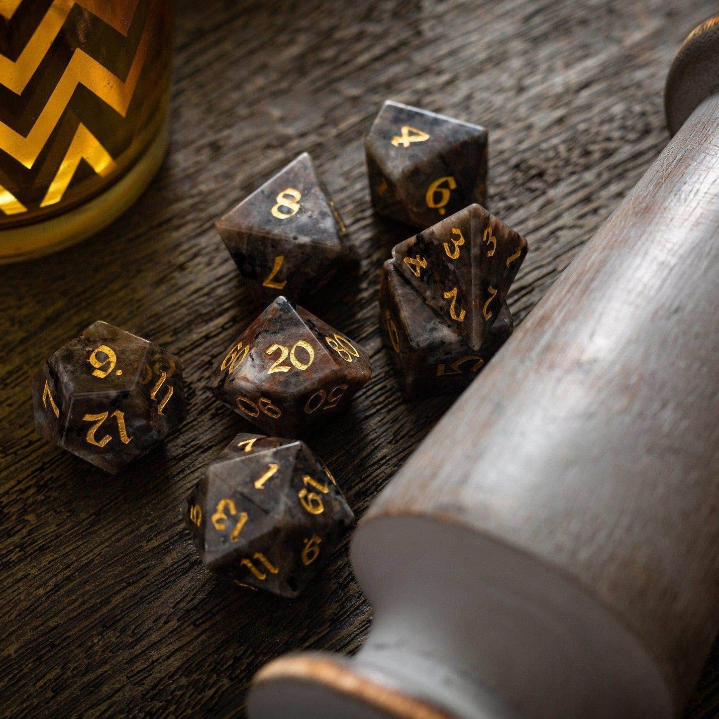 Gemstone Yooperlite Hand Carved DND Dice Set - Full Set And Free Dice Box