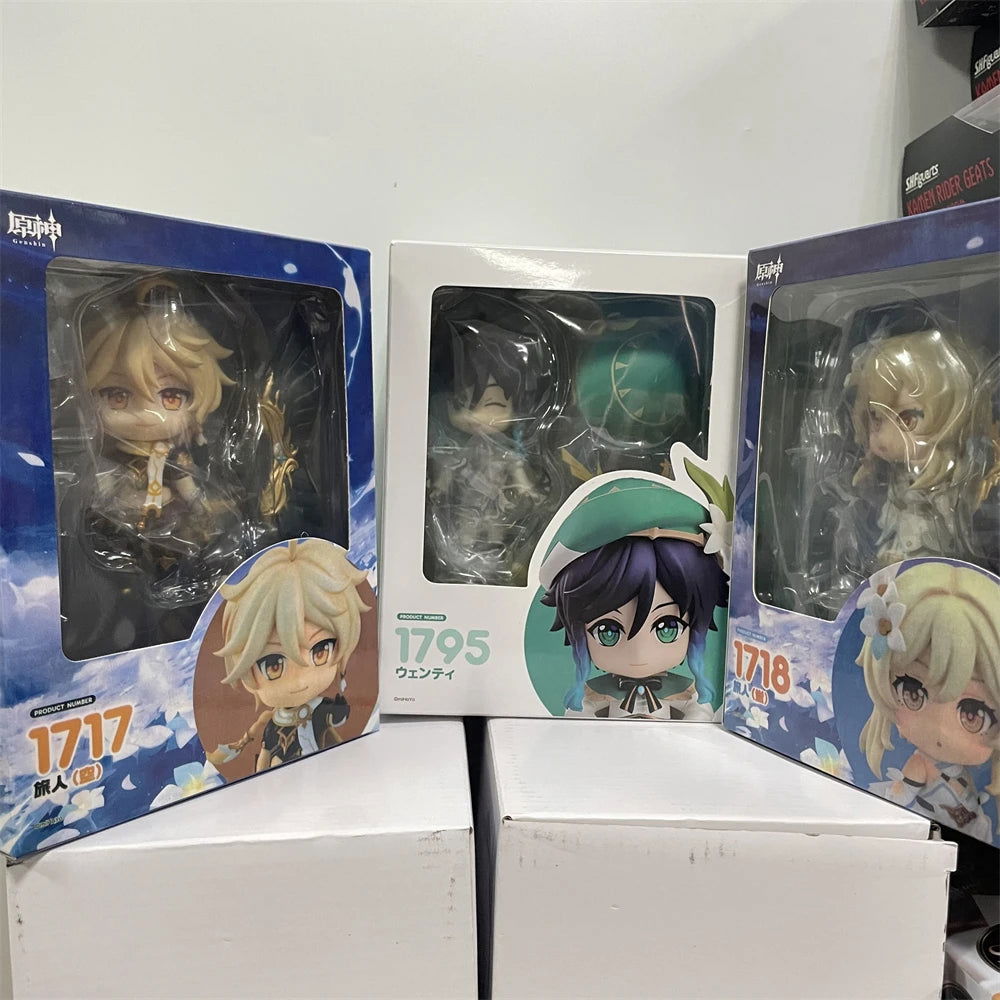 Genshin Impact Kawaii Mini Figurines, Lumine, Aether, Barbatos, Cute Chibi Action Figures Collector Toys 10 cm