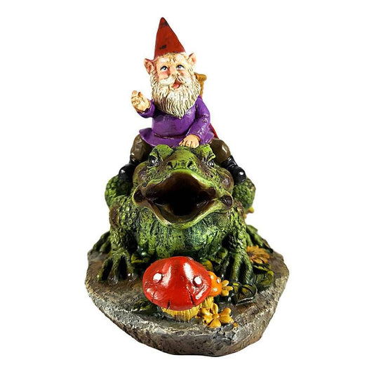 Gnome Riding Toad Backflow Incense Burner - 