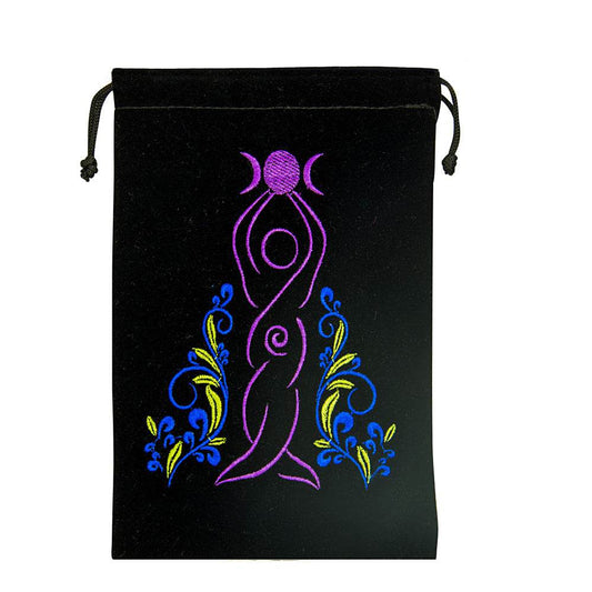 Goddess Black Velvet Embroidered Bag - 