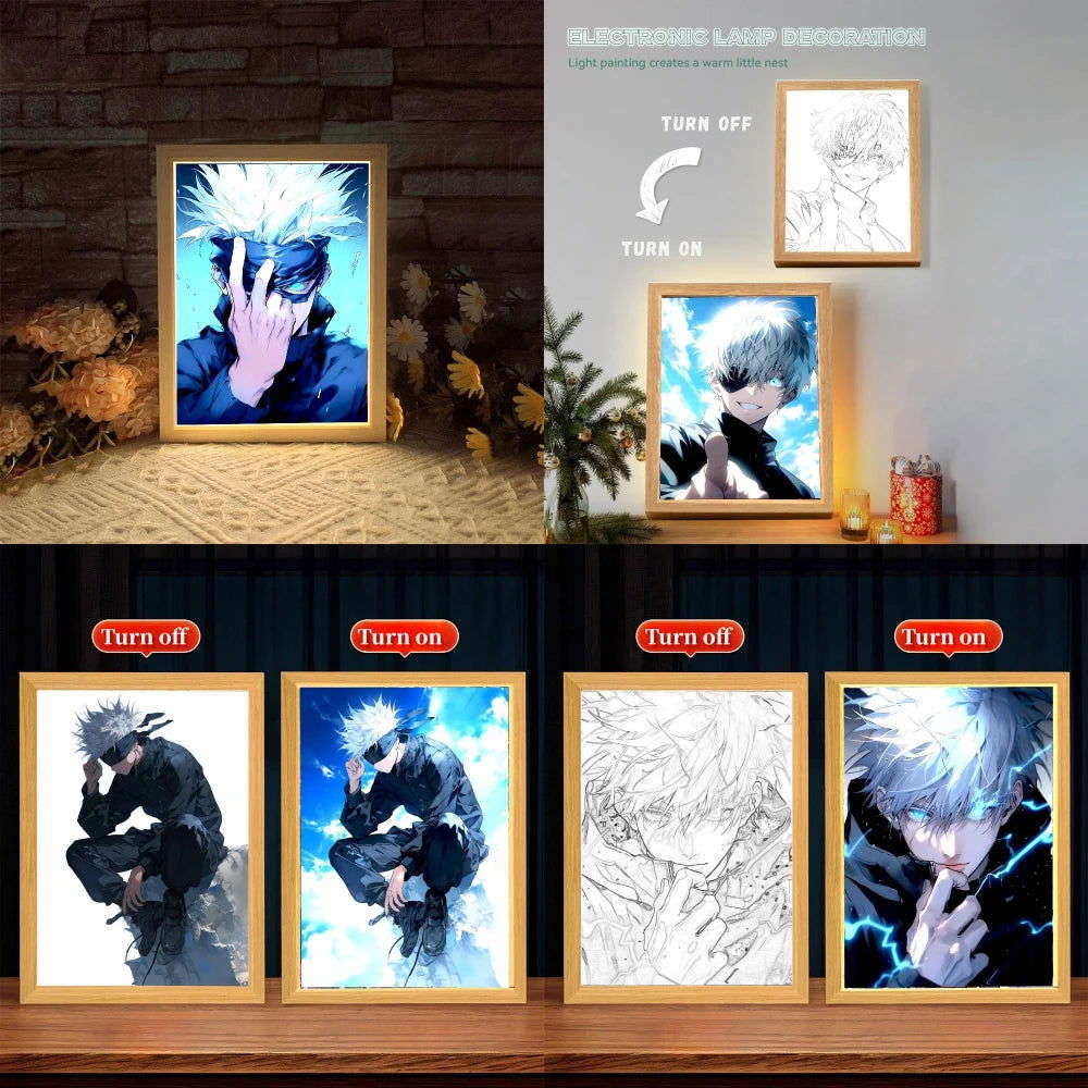 Gojo LED Light Painting Picture Frame, Anime Jujutsu Kaisen JJK Gifts 6 x 9 in