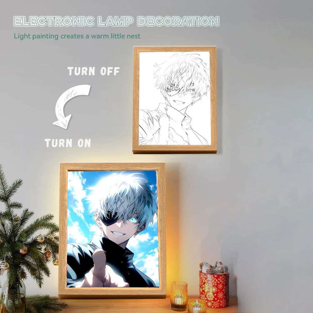 Gojo LED Light Painting Picture Frame, Anime Jujutsu Kaisen JJK Gifts 6 x 9 in