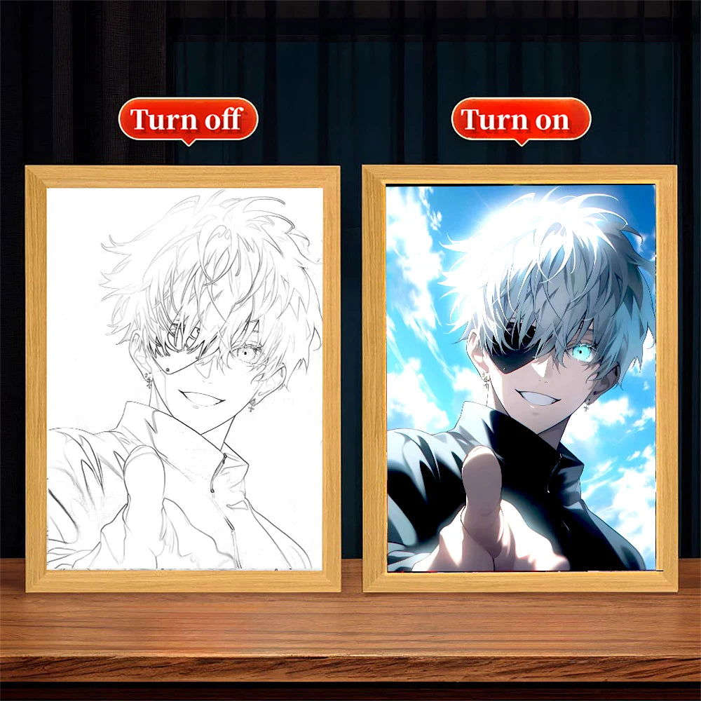 Gojo LED Light Painting Picture Frame, Anime Jujutsu Kaisen JJK Gifts 6 x 9 in