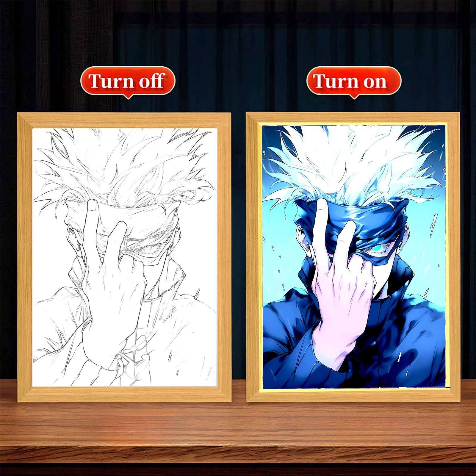 Gojo LED Light Painting Picture Frame, Anime Jujutsu Kaisen JJK Gifts 6 x 9 in