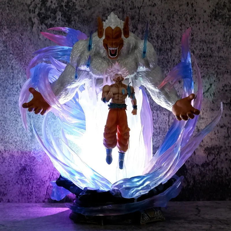 Goku and Great Ape Ultra Instinct LED Anime Figure, Dragon Ball Super Action Figurines PVC Statue 32 CM
