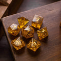 Gold Honey Lightning Cracked Glass DND Dice Set - Full Set And Free Dice Box