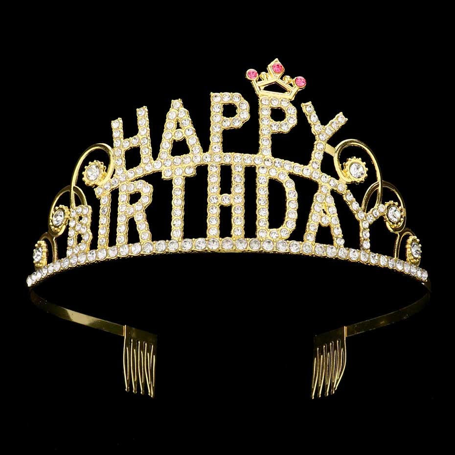 Rhinestone Paved HAPPY BIRTHDAY Message Princess Tiara