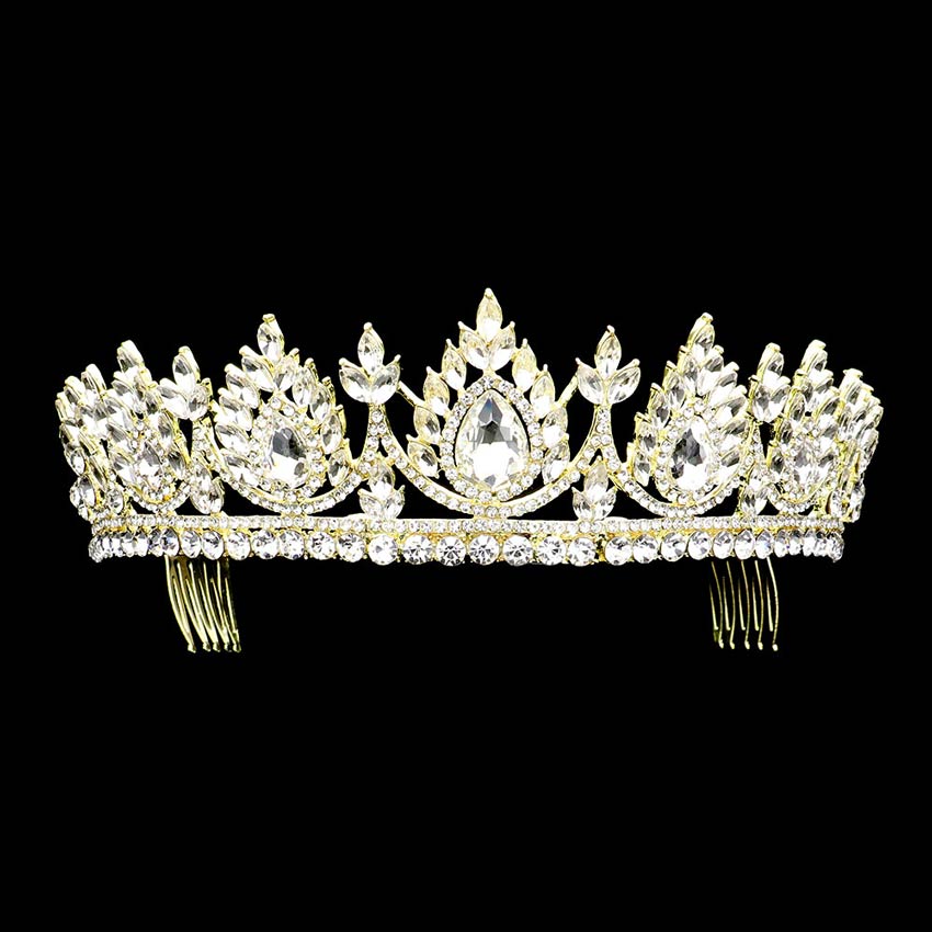 Teardrop Accented Marquise Stone Cluster Princess Tiara