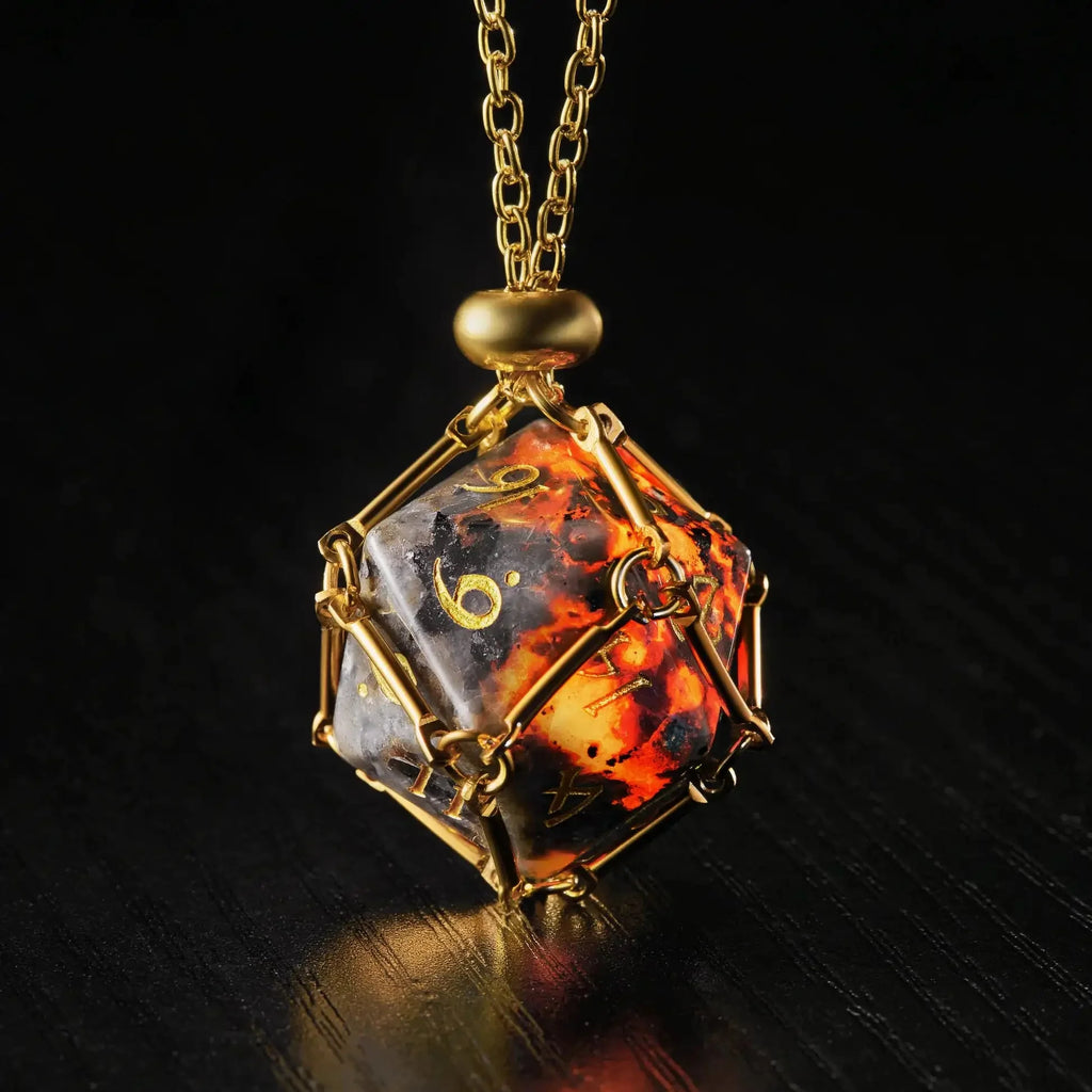 Unique Flame Stone Dice: The color of volcanic lava DND Gemstone Dice Set