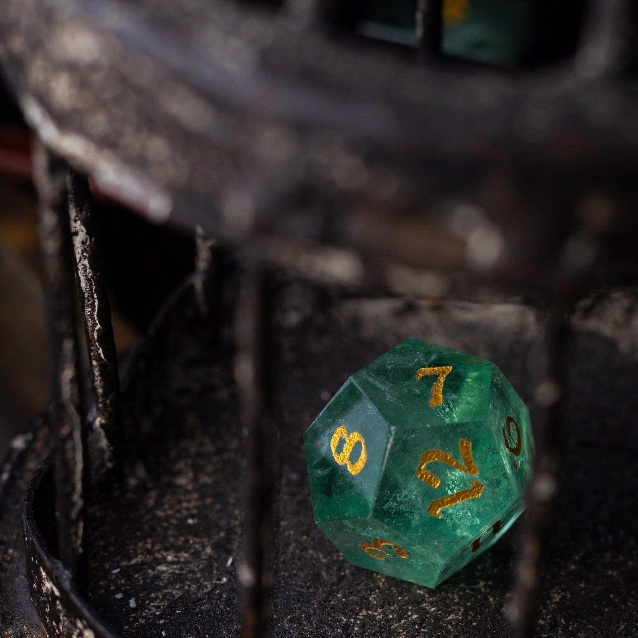 Green Fluorite Gemstone (Chlorophane) Hand Carved DND Dice Set - Full Set And Free Box