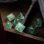 Green Fluorite Gemstone (Chlorophane) Hand Carved DND Dice Set - Full Set And Free Box