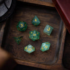 Green Fluorite Gemstone (Chlorophane) Hand Carved DND Dice Set - Full Set And Free Box