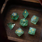Green Fluorite Gemstone (Chlorophane) Hand Carved DND Dice Set - Full Set And Free Box