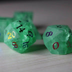 Green Mint Inked Lightning Cracked Glass DND Dice Set - Full Set And Free Dice Box