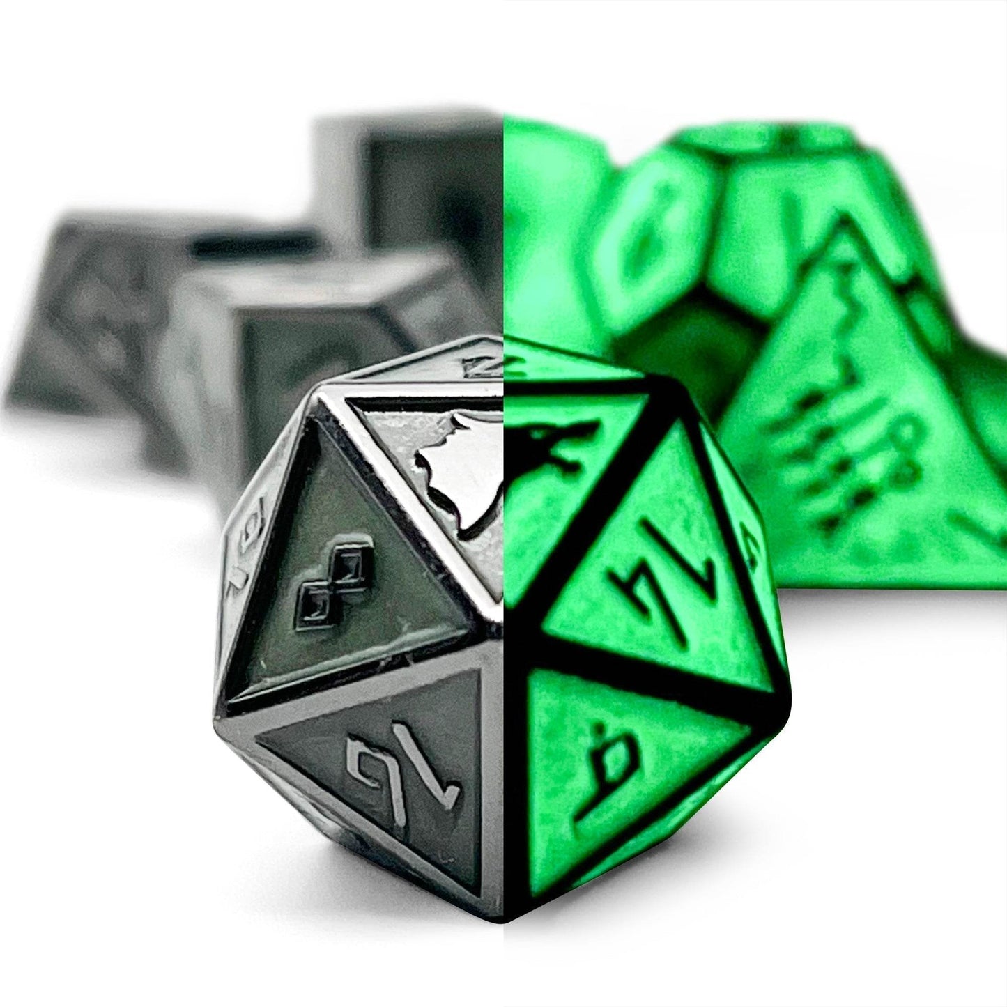 Green Slime Norse Themed Metal Dice Set - 