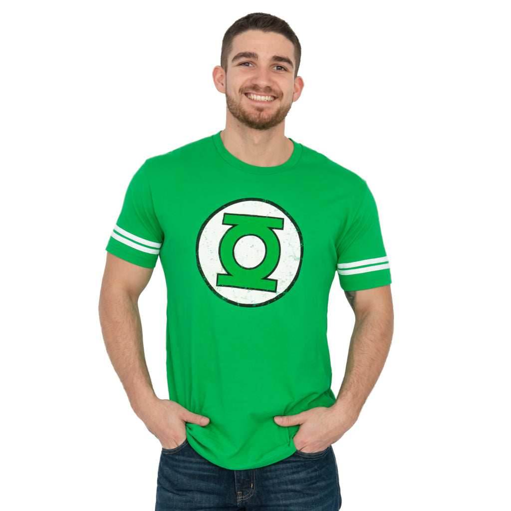 Green Lantern Logo With Striped Sleeves T-shirt - S