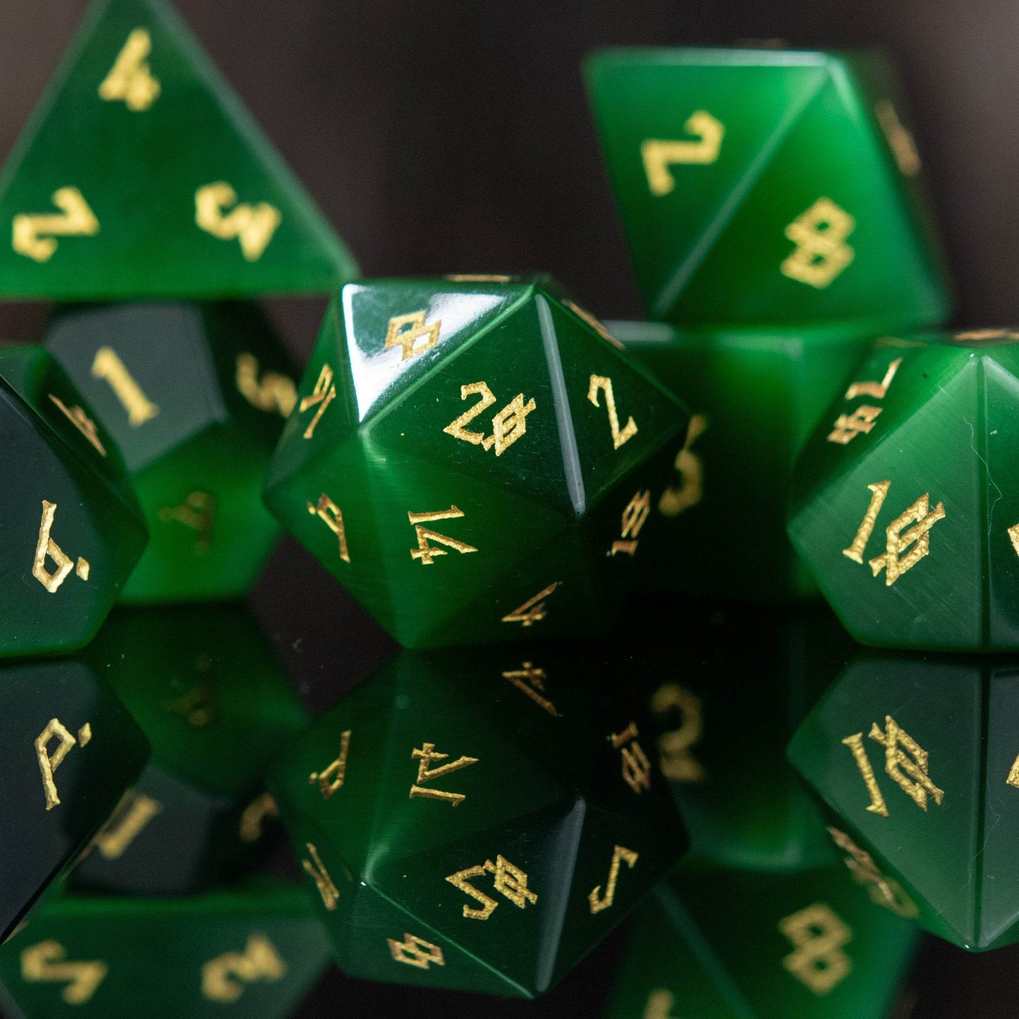 Green Cat's Eye Stone Dice Set 'PRE-ORDER | SPRING EVENT DEAL' - 