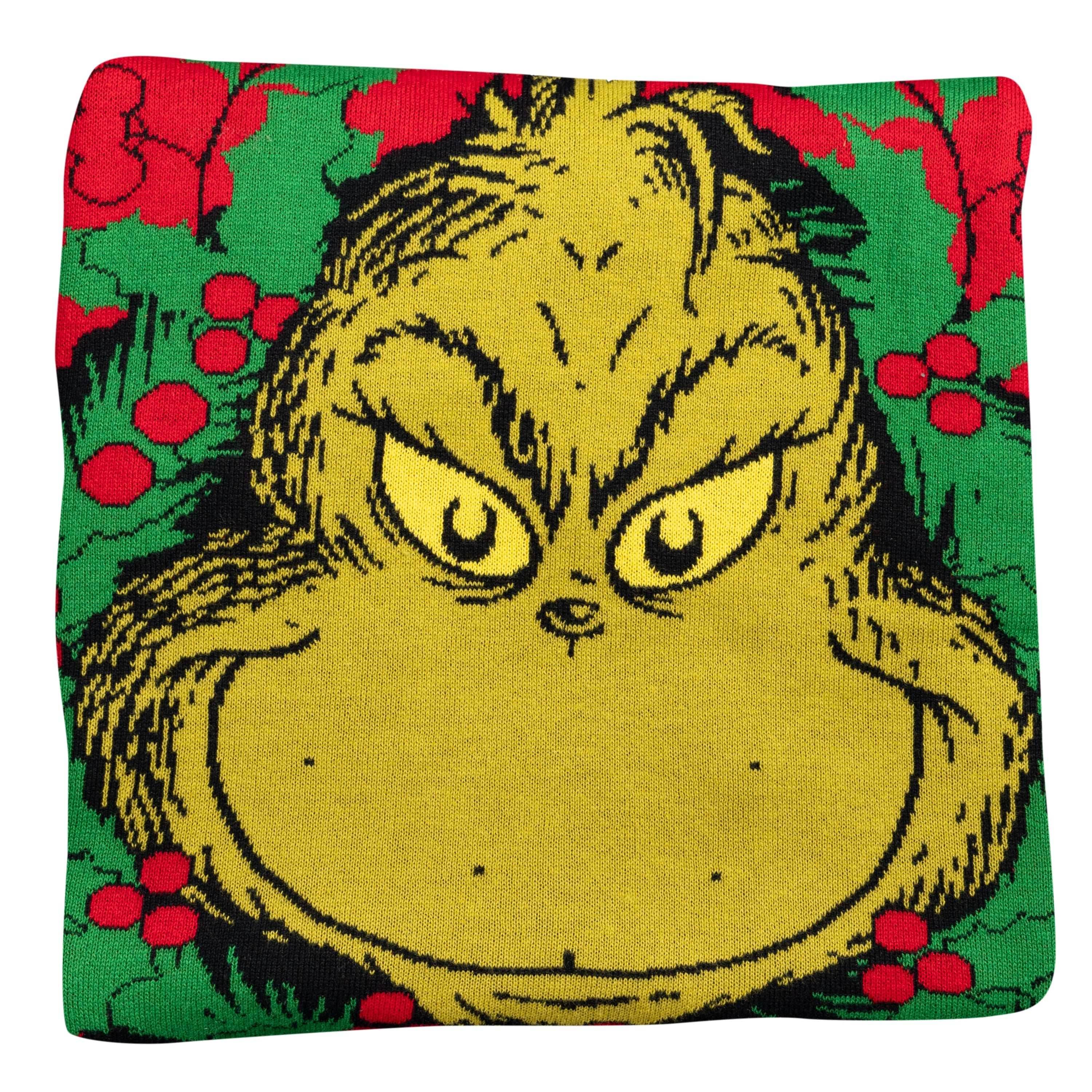 Grinch Head Santa Hat Wreath Sweater - XS