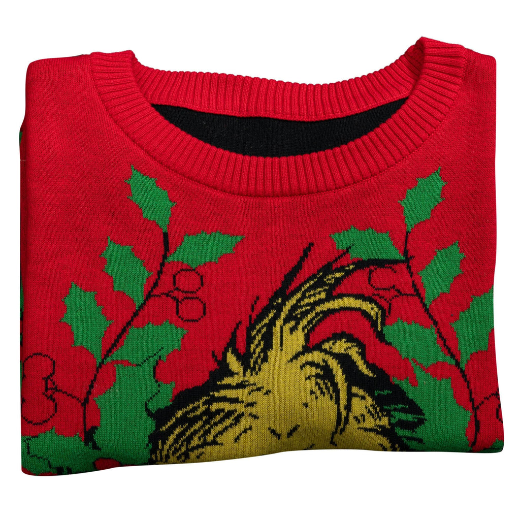 Grinch Head Santa Hat Wreath Sweater - XS